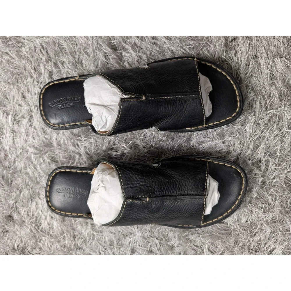 Canyon River Blues Mens Black Leather Slide Sandals Size 10 Slip On Casual Shoes